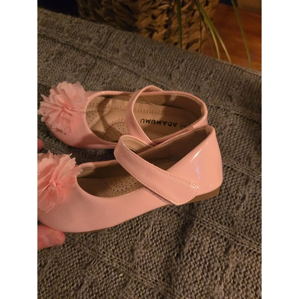 ADAMUMU Girls Pink Patent Mary Jane Flower Dress Shoes Size 9 Toddler